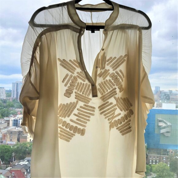 Sachin + Babi 100% silk applique  ivory/cream ruched sleeves tunic top - Picture 16 of 16